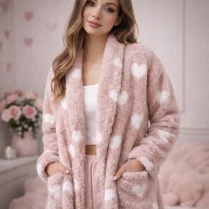 Knapp Studio Blush Heart Plush Fleece Cardigan Jacket NWT Cozy Valentines Day S